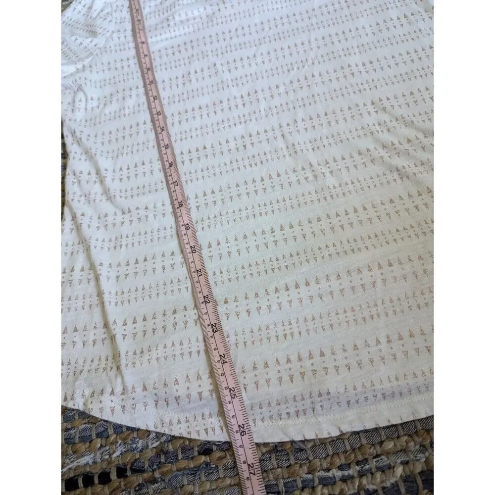 Lightweight V-neck Tee M Cream Rose Gold Metallic Triangle Pattern Blouse Soft